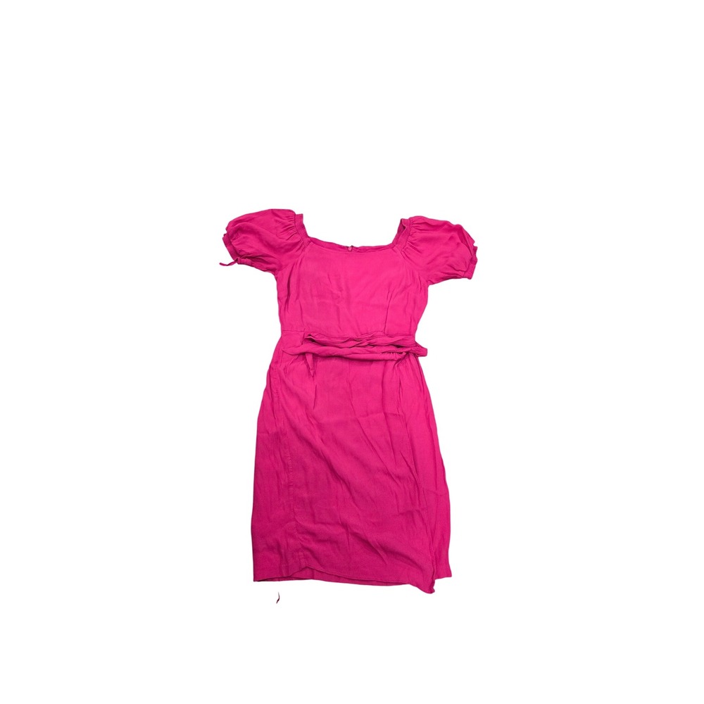 Maeve Anthropologie Pink Midi Dress Puff Sleeve Tie Waist Women's Size 6